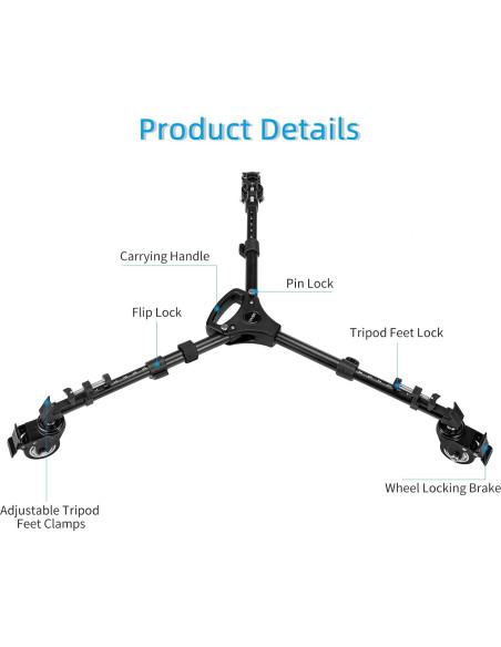 Carro de Trípode Cayer TD03 Alta Resistencia 30kg Ruedas 7.6cm