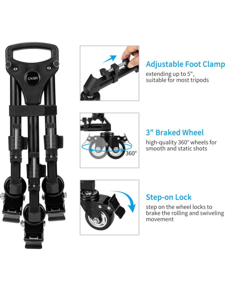 Carro de Trípode Cayer TD03 Alta Resistencia 30kg Ruedas 7.6cm