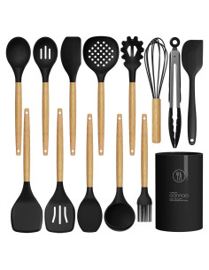 Juego de Utensilios de Cocina de Silicona oannao 14 Piezas Negro