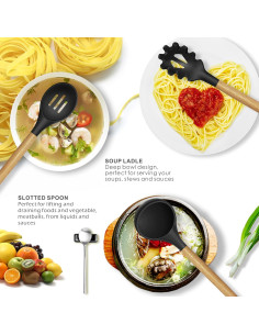 Juego de Utensilios de Cocina de Silicona oannao 14 Piezas Negro 2