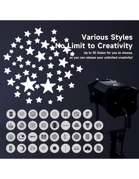 Snoot Óptico Profesional YSKE con Montura Bowens y 35 Gobos