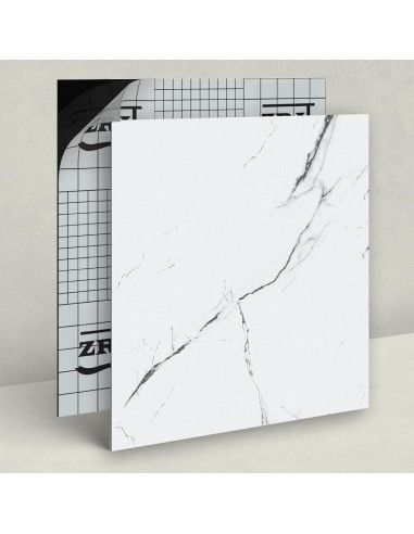 Paquete de 10 baldosas autoadhesivas ZRJT 30.48x30.48 cm mármol blanco
