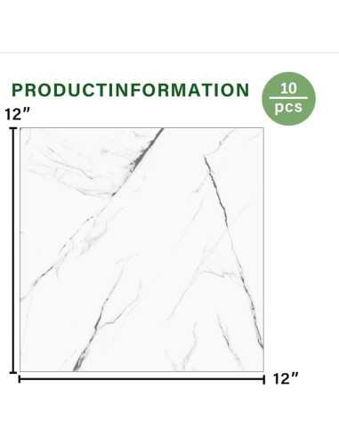 Paquete de 10 baldosas autoadhesivas ZRJT 30.48x30.48 cm mármol blanco