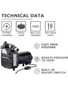 Bomba de Transferencia de Agua EXTRAUP 1/2HP Hierro Fundido 5678 L/h 2