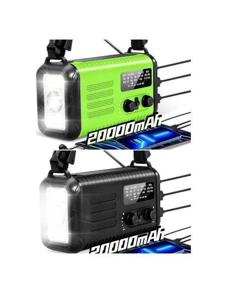 Radio de Manivela Solar de Emergencia 20000mAh NOAA AM FM