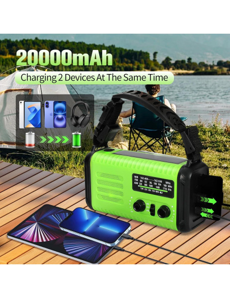 Radio de Manivela Solar de Emergencia 20000mAh NOAA AM FM