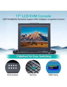 Consola KVM LCD 17" MT-VIKI 8 Puertos VGA Rack 1U 2