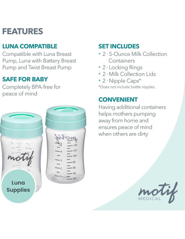 Botellas de Almacenamiento de Leche Materna Motif Medical - 2 Unidades 160 ml