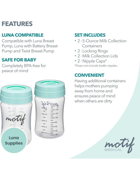 Botellas de Almacenamiento de Leche Materna Motif Medical - 2 Unidades 160 ml