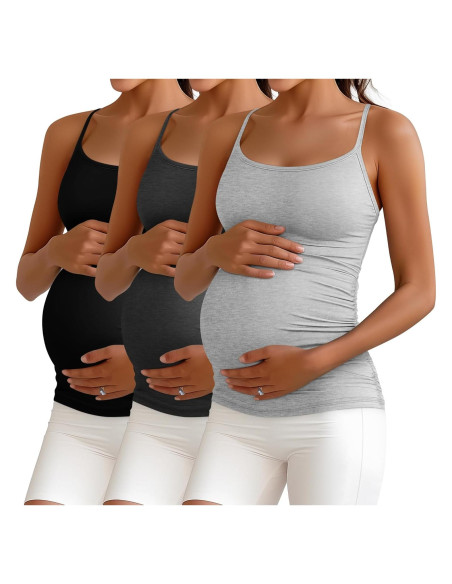 Camisetas de Maternidad Ficerd 3 Pack Algodón Ajustables