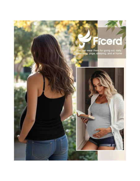Camisetas de Maternidad Ficerd 3 Pack Algodón Ajustables