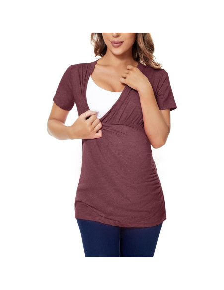 Camisetas de Lactancia Liu & Qu para Mujeres Manga Corta V Cuello