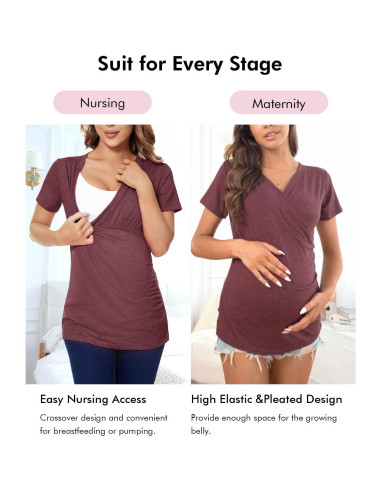 Camisetas de Lactancia Liu & Qu para Mujeres Manga Corta V Cuello