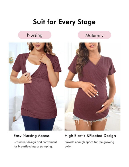 Camisetas de Lactancia Liu & Qu para Mujeres Manga Corta V Cuello