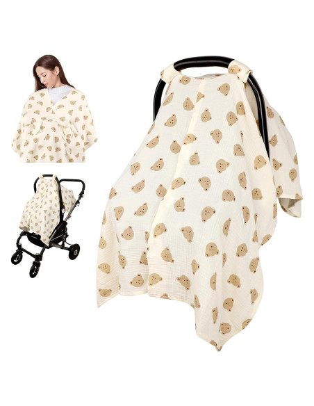 Funda de Asiento de Coche Bebé Muselina Oso 88.9x114.3 cm