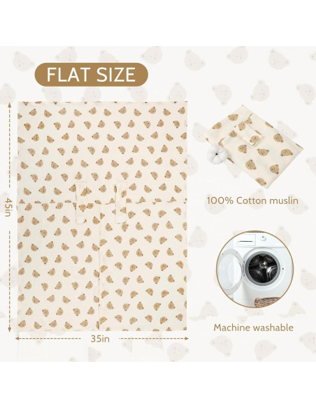 Funda de Asiento de Coche Bebé Muselina Oso 88.9x114.3 cm