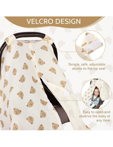 Funda de Asiento de Coche Bebé Muselina Oso 88.9x114.3 cm