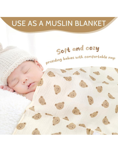 Funda de Asiento de Coche Bebé Muselina Oso 88.9x114.3 cm