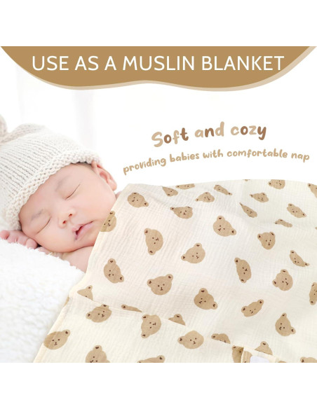 Funda de Asiento de Coche Bebé Muselina Oso 88.9x114.3 cm