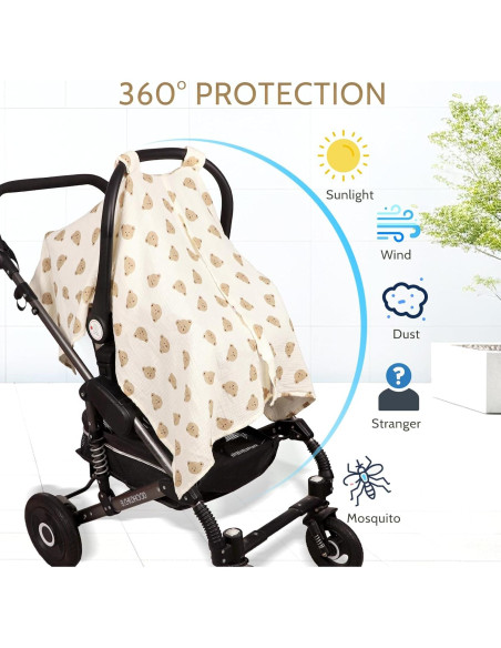 Funda de Asiento de Coche Bebé Muselina Oso 88.9x114.3 cm