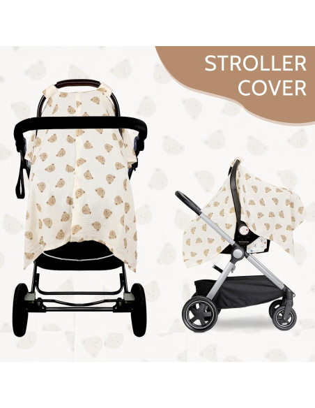 Funda de Asiento de Coche Bebé Muselina Oso 88.9x114.3 cm