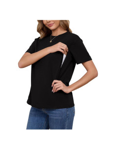 Camisa de Lactancia Ecavus Negra Mediana con Cremallera Oculta