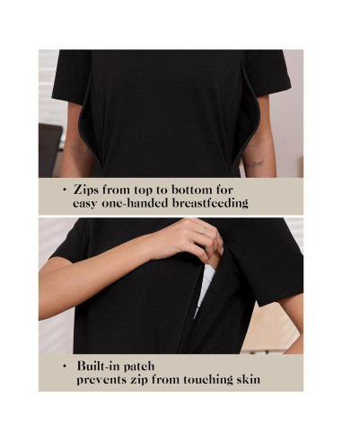 Camisa de Lactancia Ecavus Negra Mediana con Cremallera Oculta