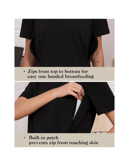 Camisa de Lactancia Ecavus Negra Mediana con Cremallera Oculta