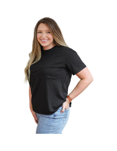 Camiseta de Lactancia Movemama con Cremallera Invisible - Negro - Mediano