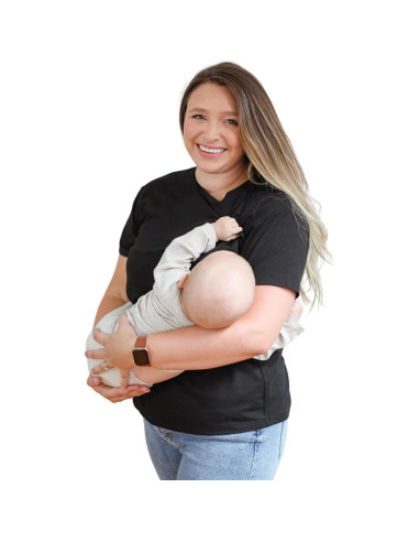 Camiseta de Lactancia Movemama con Cremallera Invisible - Negro - Mediano