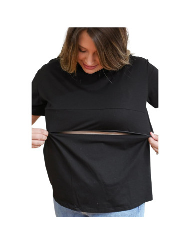 Camiseta de Lactancia Movemama con Cremallera Invisible - Negro - Mediano