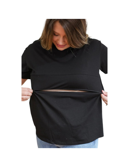 Camiseta de Lactancia Movemama con Cremallera Invisible - Negro - Mediano