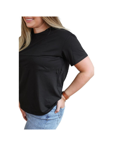 Camiseta de Lactancia Movemama con Cremallera Invisible - Negro - Mediano