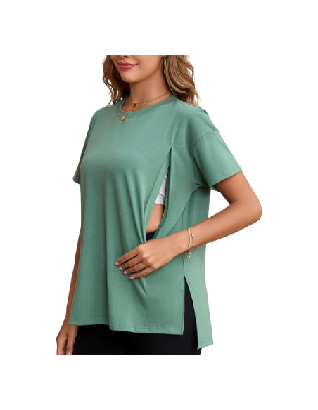 Camisa de Lactancia Oversized Ecavus Verde XL con Cremallera Oculta