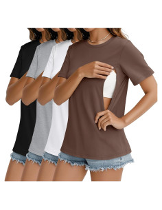 Paquete de 4 Camisetas de Lactancia Algodón Mujeres Ajuste Suelto