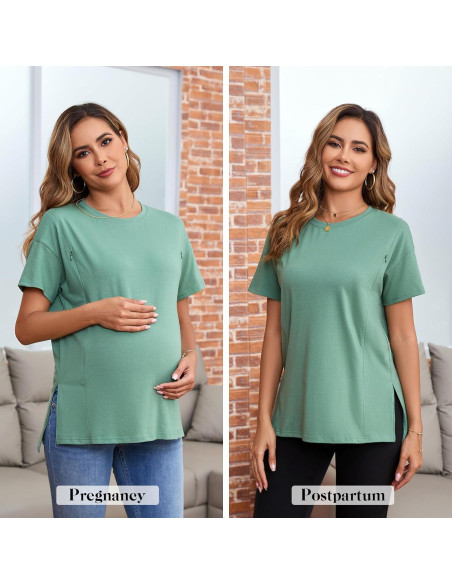 Camisa de Lactancia Oversized Ecavus Verde XL con Cremallera Oculta