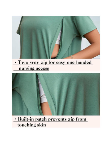 Camisa de Lactancia Oversized Ecavus Verde XL con Cremallera Oculta