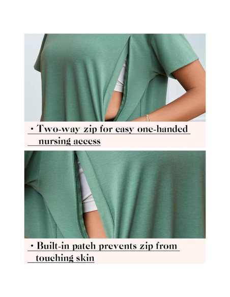 Camisa de Lactancia Oversized Ecavus Verde XL con Cremallera Oculta