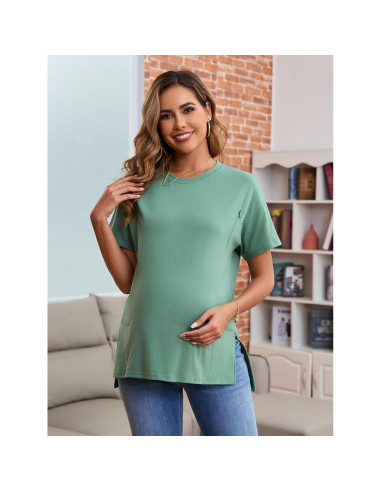 Camisa de Lactancia Oversized Ecavus Verde XL con Cremallera Oculta