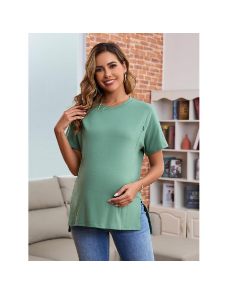 Camisa de Lactancia Oversized Ecavus Verde XL con Cremallera Oculta