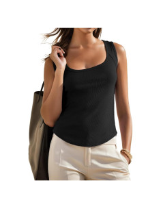 Camiseta Sin Mangas GRECERELLE Algodón Acanalado Mujer Negro