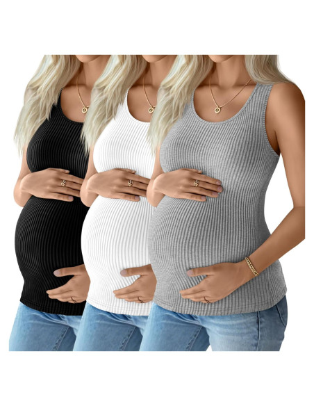 Paquete de 3 Camisetas de Maternidad Sin Mangas Algodón