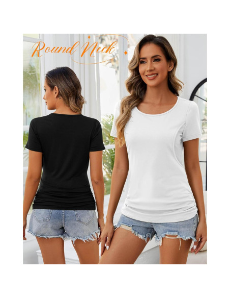 Ficerd 4 Camisetas de Lactancia Algodón Manga Corta Mujeres