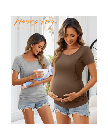 Ficerd 4 Camisetas de Lactancia Algodón Manga Corta Mujeres