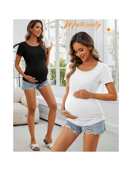 Ficerd 4 Camisetas de Lactancia Algodón Manga Corta Mujeres