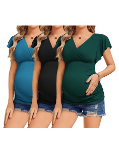 Camisetas de Maternidad Ekouaer 3 Piezas Manga Corta Lactancia
