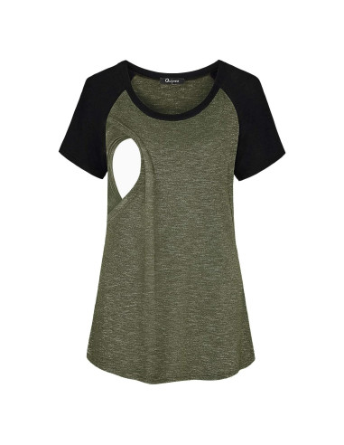 Camiseta de Maternidad Quinee Raglan para Lactancia Verde 2 XXL