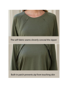 Camisa de Lactancia Ecavus Verde Militar con Cremallera Larga 2