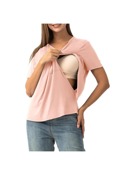 Camiseta de Lactancia Doble Capa SUNNYBUY Rosa Claro Mediana