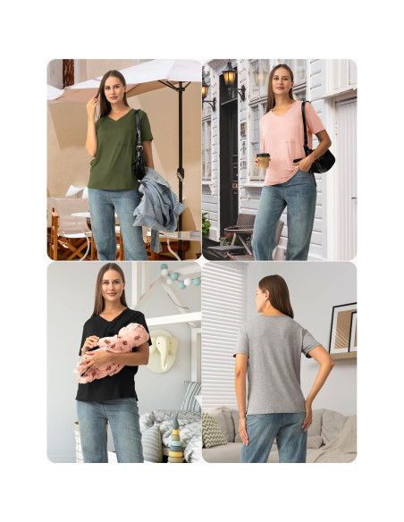 Camiseta de Lactancia Doble Capa SUNNYBUY Rosa Claro Mediana